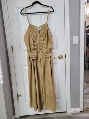Ruched Front Spaghetti Strap Maxi Dress — Tan